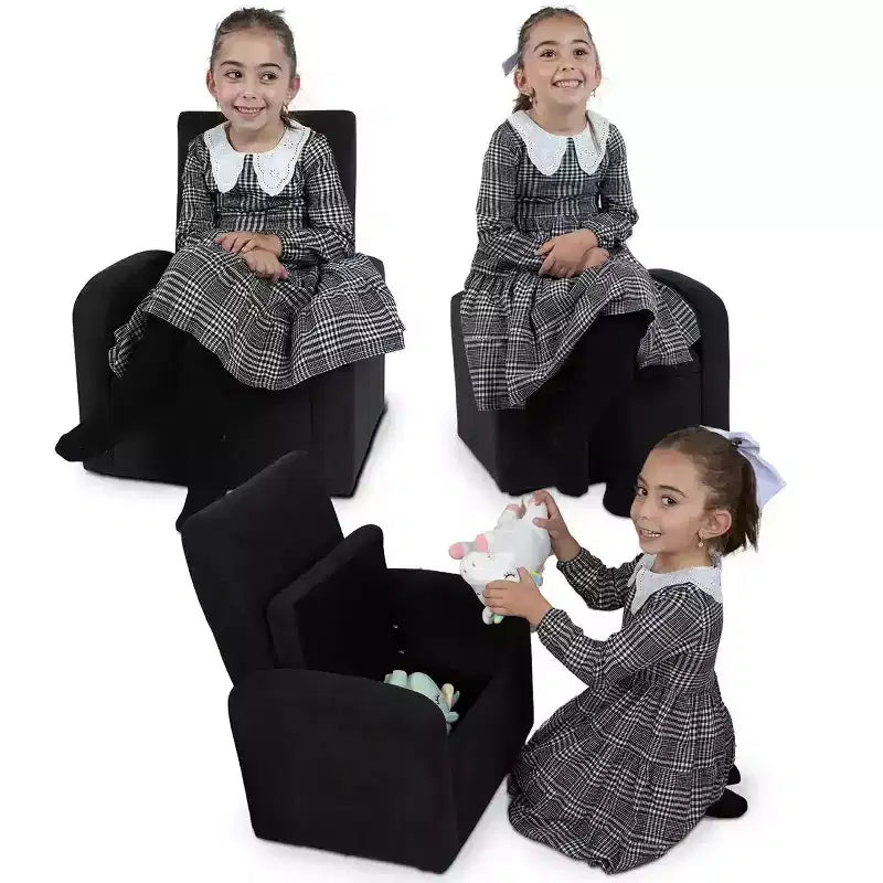 Comodo divano-sedia per bambini Simpatica sedia per bambini piccoli con contenitore per giocattoli per maschi e femmine Nero