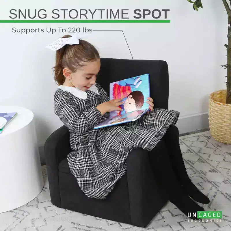 Comodo divano-sedia per bambini Simpatica sedia per bambini piccoli con contenitore per giocattoli per maschi e femmine Nero