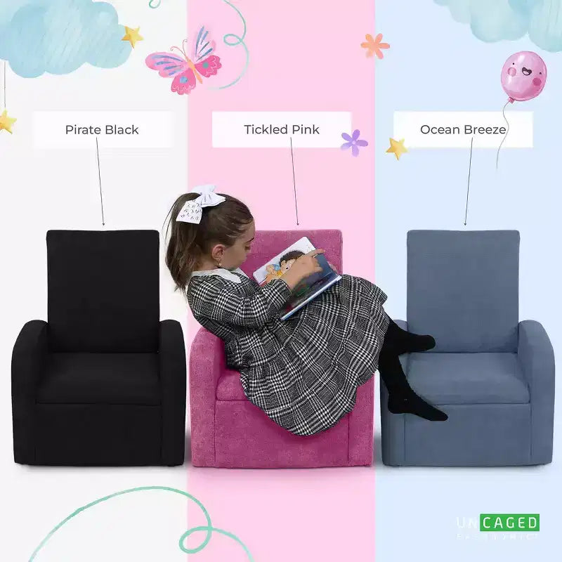 Comodo divano-sedia per bambini Simpatica sedia per bambini piccoli con contenitore per giocattoli per maschi e femmine Nero