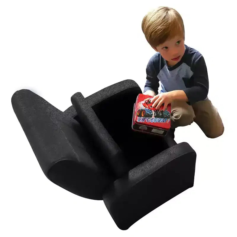 Comodo divano-sedia per bambini Simpatica sedia per bambini piccoli con contenitore per giocattoli per maschi e femmine Nero