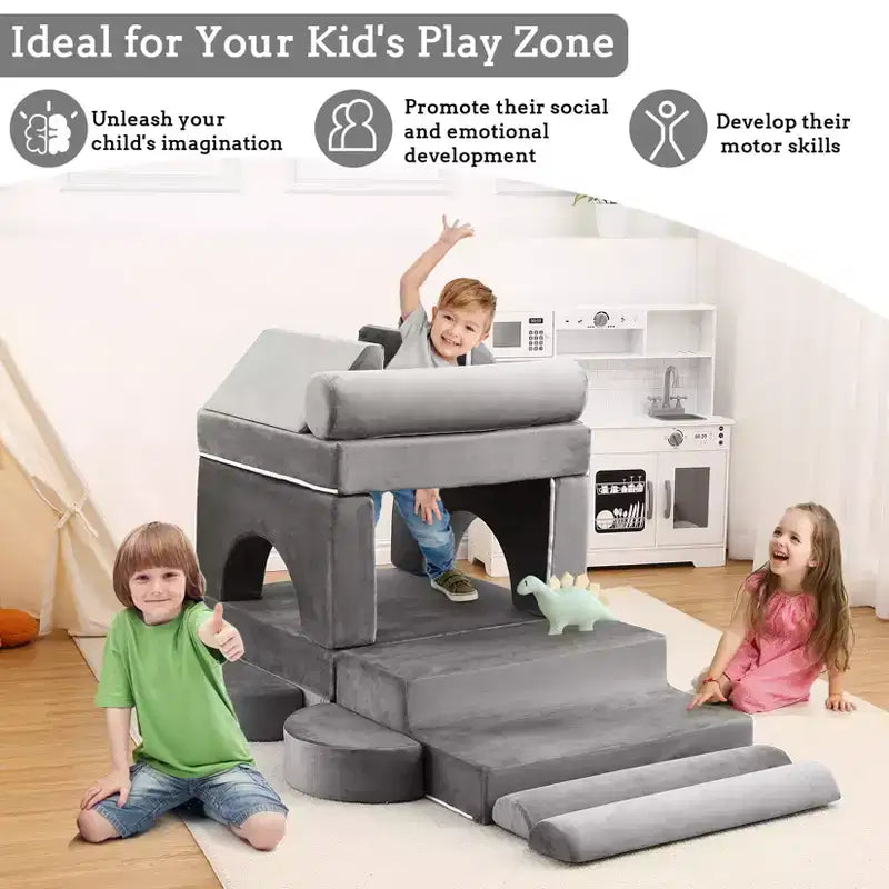 Divano Modulare per Bambini 13 Pezzi, Divano per Bambini per Ragazzi e Ragazze Creativi, Divano Gioco Modulare Convertibile per Bambini, Divano per Bambini per Sala Giochi, 56.7x28.35