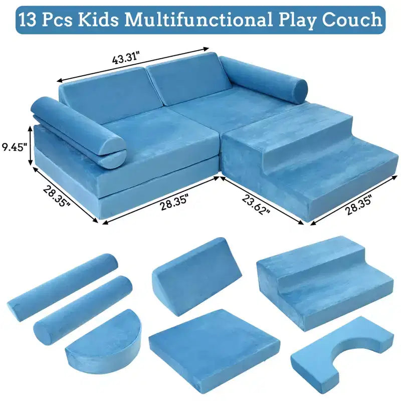 Divano Modulare per Bambini 13 Pezzi, Divano per Bambini per Ragazzi e Ragazze Creativi, Divano Gioco Modulare Convertibile per Bambini, Divano per Bambini per Sala Giochi, 56.7x28.35