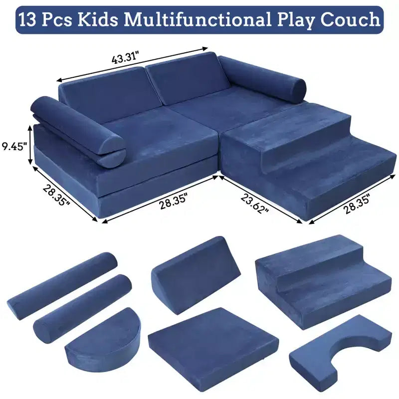 Divano Modulare per Bambini 13 Pezzi, Divano per Bambini per Ragazzi e Ragazze Creativi, Divano Gioco Modulare Convertibile per Bambini, Divano per Bambini per Sala Giochi, 56.7x28.35