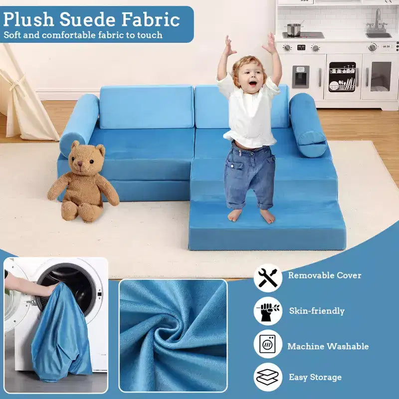Divano Modulare per Bambini 13 Pezzi, Divano per Bambini per Ragazzi e Ragazze Creativi, Divano Gioco Modulare Convertibile per Bambini, Divano per Bambini per Sala Giochi, 56.7x28.35