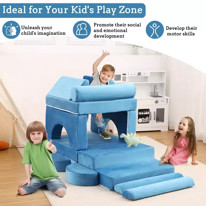 Divano Modulare per Bambini 13 Pezzi, Divano per Bambini per Ragazzi e Ragazze Creativi, Divano Gioco Modulare Convertibile per Bambini, Divano per Bambini per Sala Giochi, 56.7x28.35
