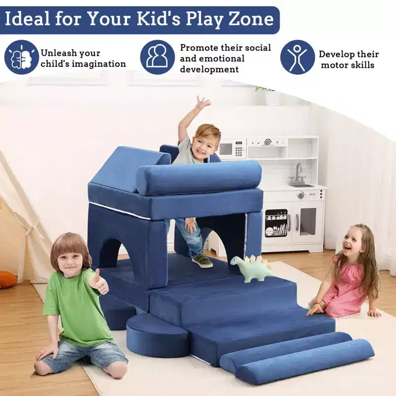 Divano Modulare per Bambini 13 Pezzi, Divano per Bambini per Ragazzi e Ragazze Creativi, Divano Gioco Modulare Convertibile per Bambini, Divano per Bambini per Sala Giochi, 56.7x28.35