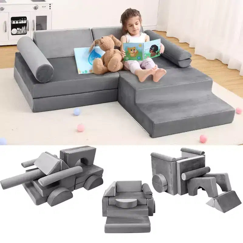 Divano Modulare per Bambini 13 Pezzi, Divano per Bambini per Ragazzi e Ragazze Creativi, Divano Gioco Modulare Convertibile per Bambini, Divano per Bambini per Sala Giochi, 56.7x28.35