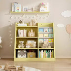Mobile armadio contenitore per giocattoli in legno giallo, libreria per bambini, libreria per bambini piccoli, scaffale portariviste per bambini