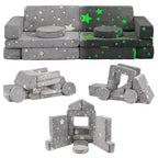 Divano modulare grande per bambini da 12 pezzi con stelle fluorescenti al buio, in schiuma convertibile e cuscino da pavimento per bambini e bambine
