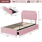Struttura letto matrimoniale/una piazza e mezza/queen size con testiera contenitore, struttura letto per ragazze con 2 cassetti, letto a piattaforma imbottito in bouclé con libreria