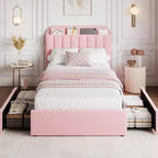 Struttura letto matrimoniale/una piazza e mezza/queen size con testiera contenitore, struttura letto per ragazze con 2 cassetti, letto a piattaforma imbottito in bouclé con libreria