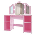 Kids Vanity Table and Chair Set, Princess Makeup Table and Chair Set, Detachable Tri-Folding Mirror, Wooden Kid Makeup Dressing Table, for Bedroom