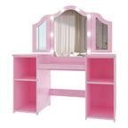 Kids Vanity Table and Chair Set, Princess Makeup Table and Chair Set, Detachable Tri-Folding Mirror, Wooden Kid Makeup Dressing Table, for Bedroom