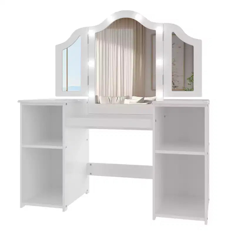 Tavolo e Sedia da Toilette per Bambini, Tavolo e Sedia da Trucco per Principessa, Specchio Tri-Pieghevole Rimovibile, Tavolo da Trucco in Legno per Bambini, per Camera da Letto