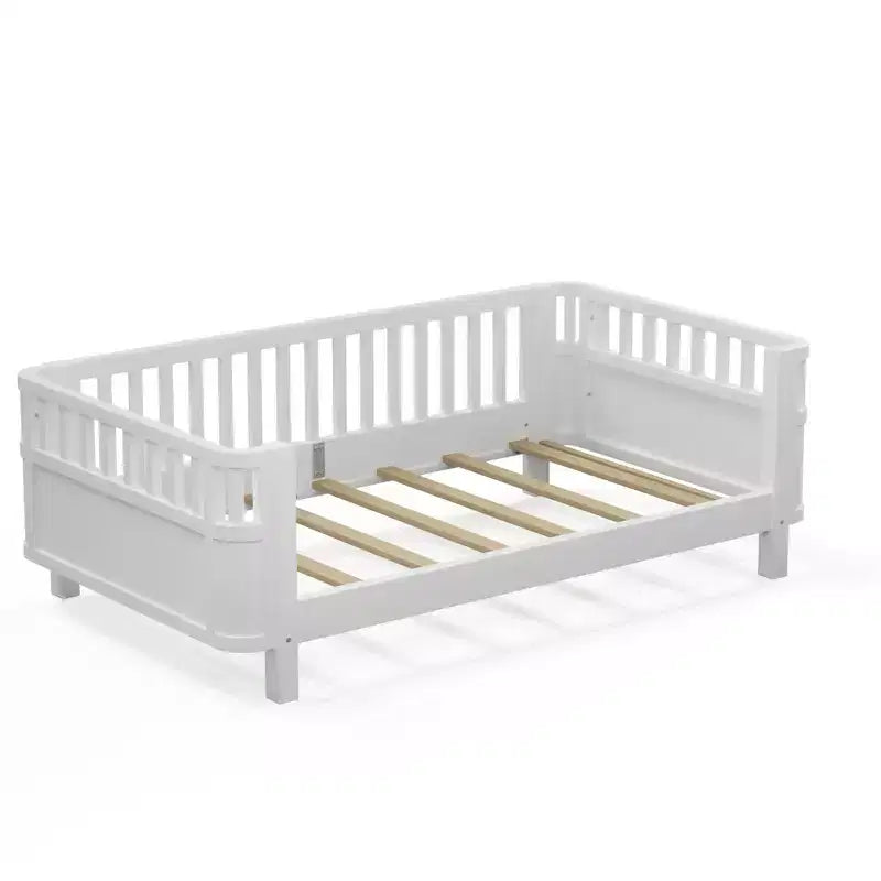 Letto a piattaforma singolo con sponde per bambine e bambini, robusto telaio in legno