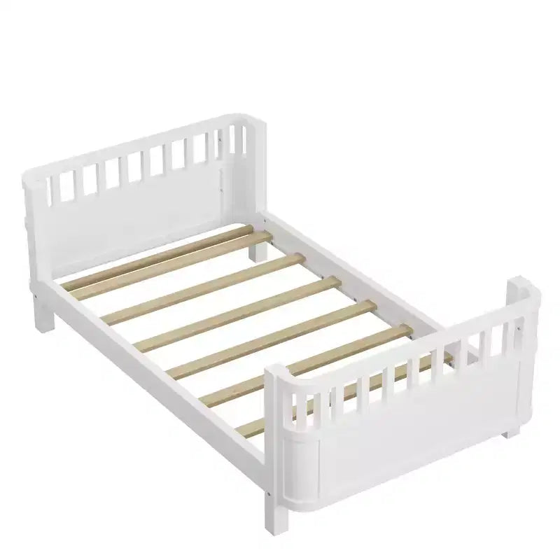 Letto a piattaforma singolo con sponde per bambine e bambini, robusto telaio in legno