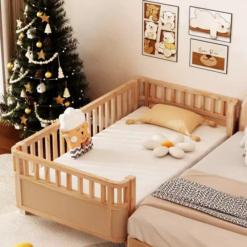 Letto a piattaforma singolo con sponde per bambine e bambini, robusto telaio in legno