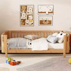 Letto a piattaforma singolo con sponde per bambine e bambini, robusto telaio in legno