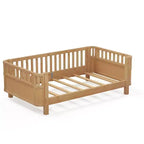 Letto a piattaforma singolo con sponde per bambine e bambini, robusto telaio in legno