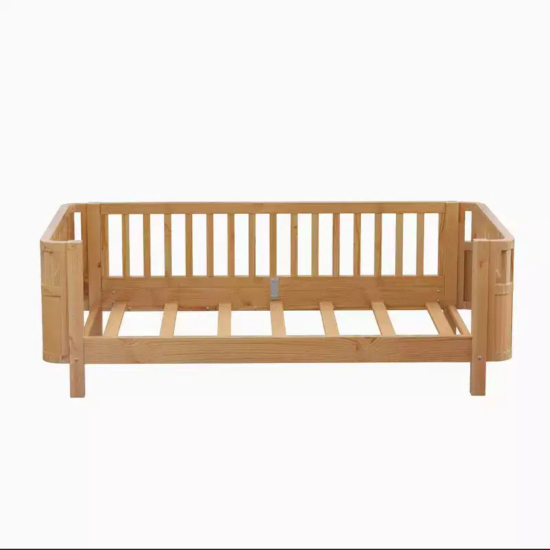 Letto a piattaforma singolo con sponde per bambine e bambini, robusto telaio in legno