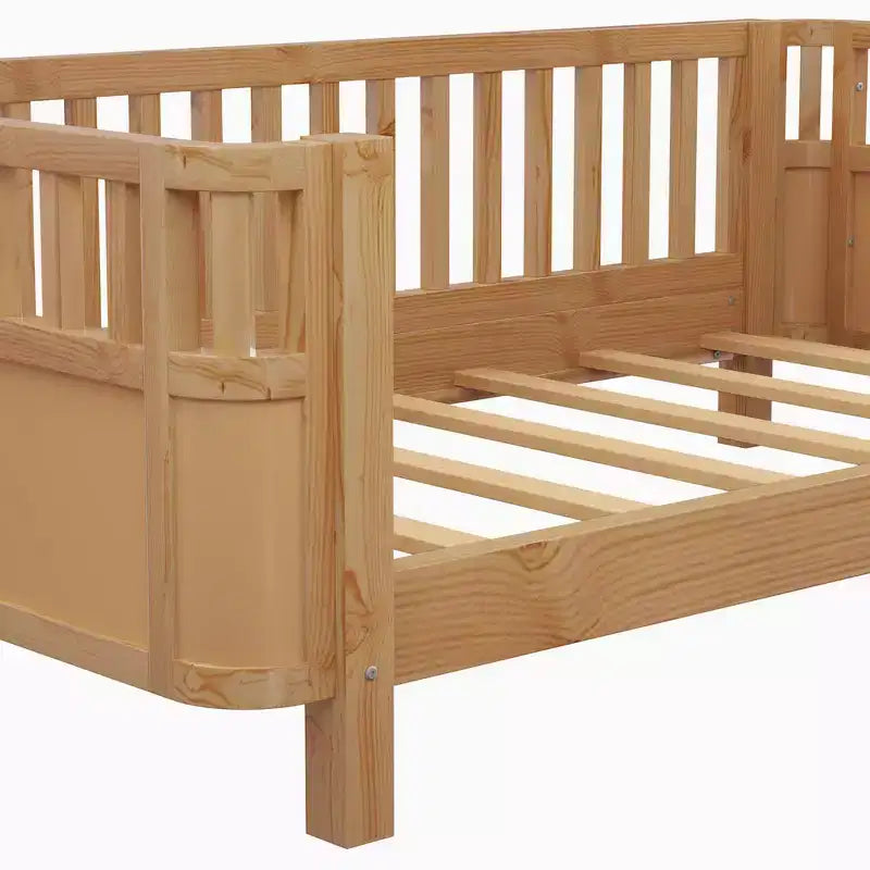Letto a piattaforma singolo con sponde per bambine e bambini, robusto telaio in legno