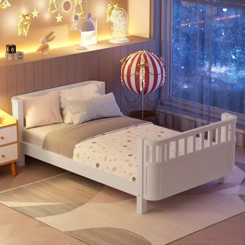 Letto a piattaforma singolo con sponde per bambine e bambini, robusto telaio in legno