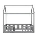 Letto a casetta a pavimento per bambini, letto Montessori in legno con recinzione e porta, letto a casetta completo con tetto per bambine e bambini