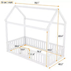 Letto a casetta a pavimento per bambini, letto Montessori in legno con recinzione e porta, letto a casetta completo con tetto per bambine e bambini