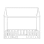 Letto a casetta a pavimento per bambini, letto Montessori in legno con recinzione e porta, letto a casetta completo con tetto per bambine e bambini
