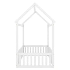 Letto a casetta a pavimento per bambini, letto Montessori in legno con recinzione e porta, letto a casetta completo con tetto per bambine e bambini