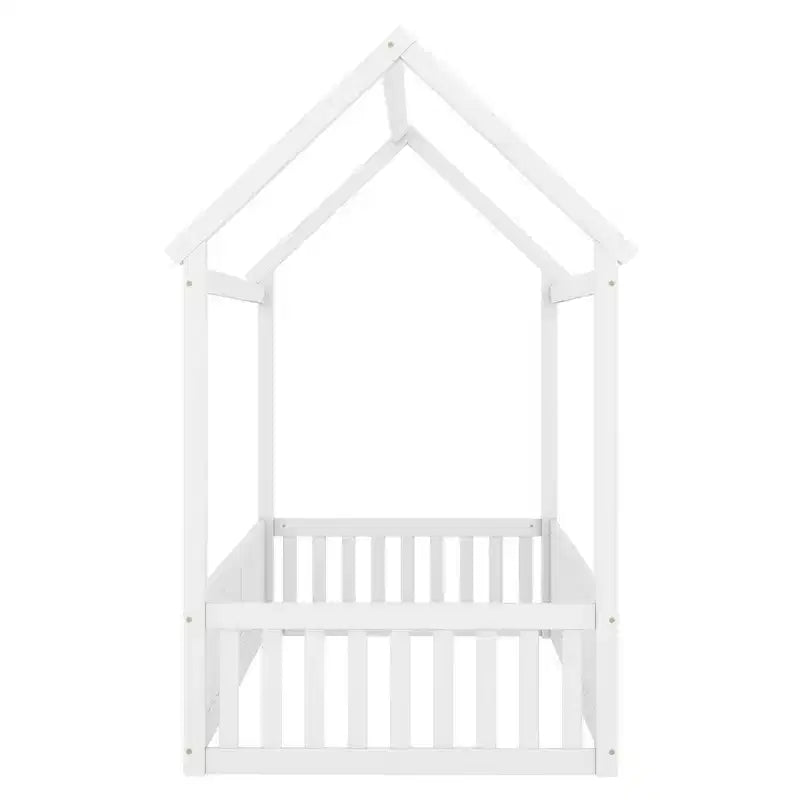 Letto a casetta a pavimento per bambini, letto Montessori in legno con recinzione e porta, letto a casetta completo con tetto per bambine e bambini