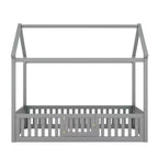 Letto a casetta a pavimento per bambini, letto Montessori in legno con recinzione e porta, letto a casetta completo con tetto per bambine e bambini