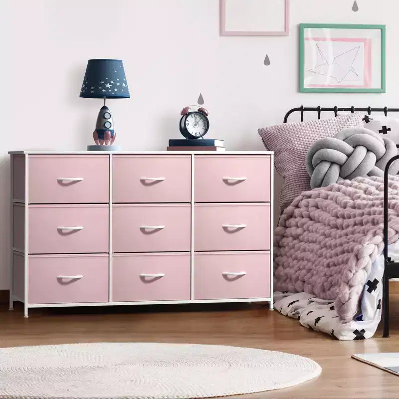 Cassettiera a 9 Cassetti - Unità Contenitore con Struttura in Acciaio, Piano in Legno, Cassetti in Tessuto - per Camera da Letto, Armadio, Ufficio e altro ancora