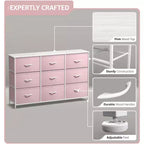 Cassettiera a 9 Cassetti - Unità Contenitore con Struttura in Acciaio, Piano in Legno, Cassetti in Tessuto - per Camera da Letto, Armadio, Ufficio e altro ancora