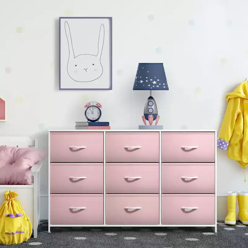 Cassettiera a 9 Cassetti - Unità Contenitore con Struttura in Acciaio, Piano in Legno, Cassetti in Tessuto - per Camera da Letto, Armadio, Ufficio e altro ancora