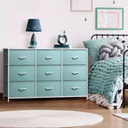 Cassettiera a 9 Cassetti - Unità Contenitore con Struttura in Acciaio, Piano in Legno, Cassetti in Tessuto - per Camera da Letto, Armadio, Ufficio e altro ancora