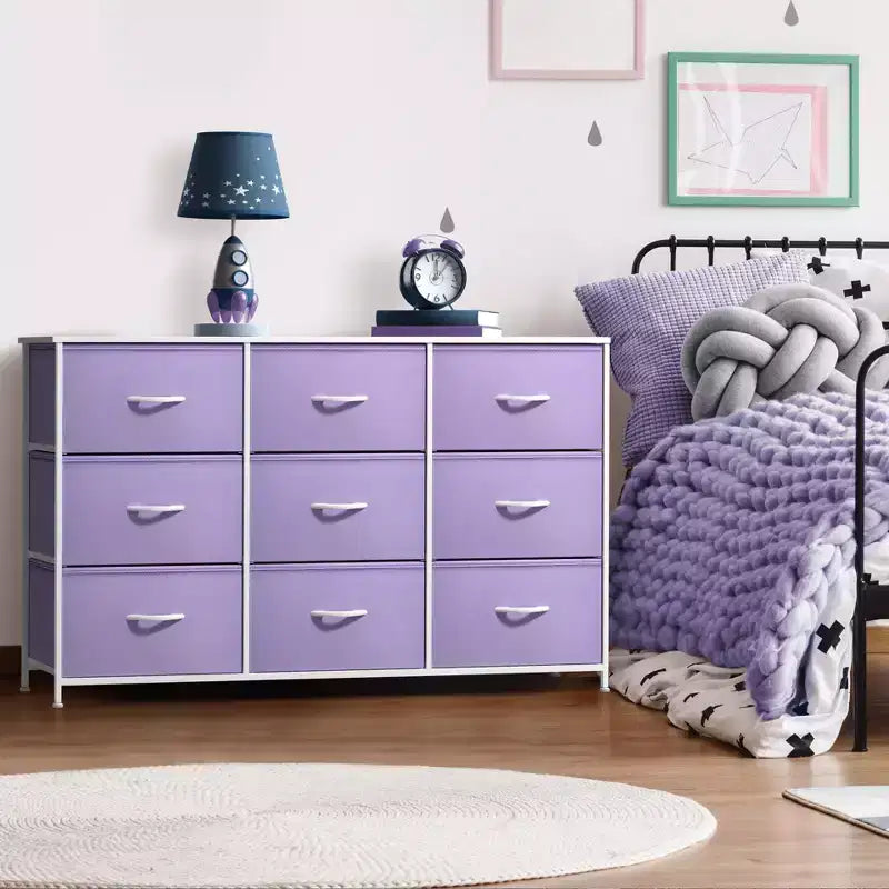 Cassettiera a 9 Cassetti - Unità Contenitore con Struttura in Acciaio, Piano in Legno, Cassetti in Tessuto - per Camera da Letto, Armadio, Ufficio e altro ancora