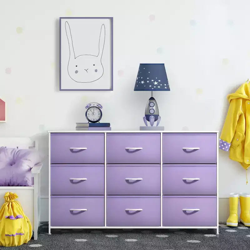 Cassettiera a 9 Cassetti - Unità Contenitore con Struttura in Acciaio, Piano in Legno, Cassetti in Tessuto - per Camera da Letto, Armadio, Ufficio e altro ancora