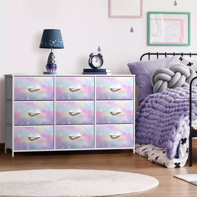 Cassettiera a 9 Cassetti - Unità Contenitore con Struttura in Acciaio, Piano in Legno, Cassetti in Tessuto - per Camera da Letto, Armadio, Ufficio e altro ancora