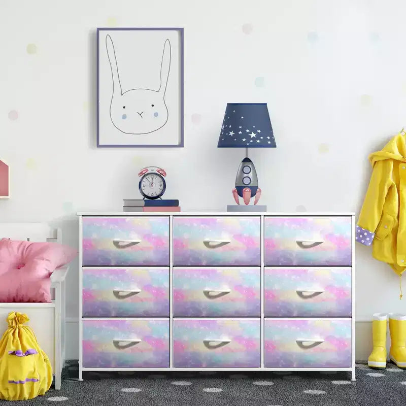 Cassettiera a 9 Cassetti - Unità Contenitore con Struttura in Acciaio, Piano in Legno, Cassetti in Tessuto - per Camera da Letto, Armadio, Ufficio e altro ancora