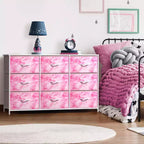Cassettiera a 9 Cassetti - Unità Contenitore con Struttura in Acciaio, Piano in Legno, Cassetti in Tessuto - per Camera da Letto, Armadio, Ufficio e altro ancora