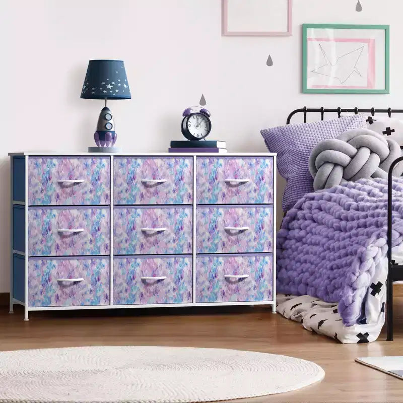 Cassettiera a 9 Cassetti - Unità Contenitore con Struttura in Acciaio, Piano in Legno, Cassetti in Tessuto - per Camera da Letto, Armadio, Ufficio e altro ancora
