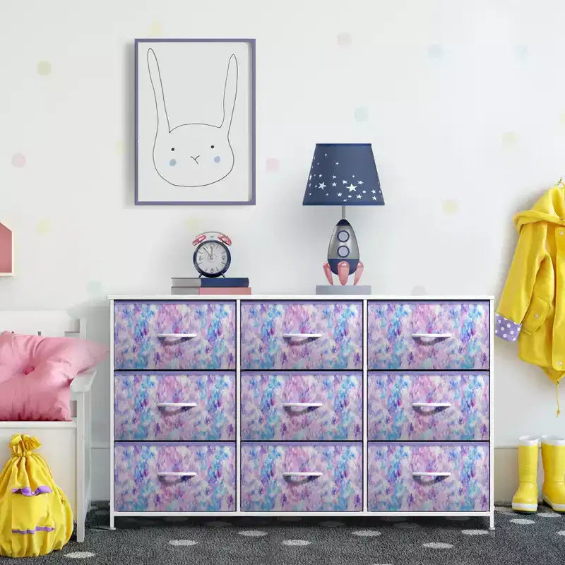Cassettiera a 9 Cassetti - Unità Contenitore con Struttura in Acciaio, Piano in Legno, Cassetti in Tessuto - per Camera da Letto, Armadio, Ufficio e altro ancora