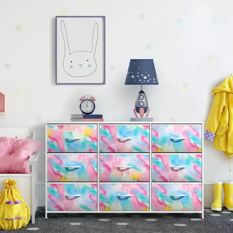 Cassettiera a 9 Cassetti - Unità Contenitore con Struttura in Acciaio, Piano in Legno, Cassetti in Tessuto - per Camera da Letto, Armadio, Ufficio e altro ancora