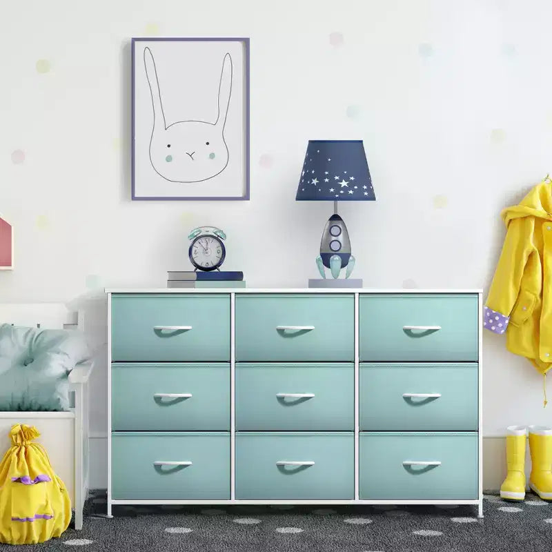 Cassettiera a 9 Cassetti - Unità Contenitore con Struttura in Acciaio, Piano in Legno, Cassetti in Tessuto - per Camera da Letto, Armadio, Ufficio e altro ancora