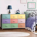 Cassettiera a 9 Cassetti - Unità Contenitore con Struttura in Acciaio, Piano in Legno, Cassetti in Tessuto - per Camera da Letto, Armadio, Ufficio e altro ancora