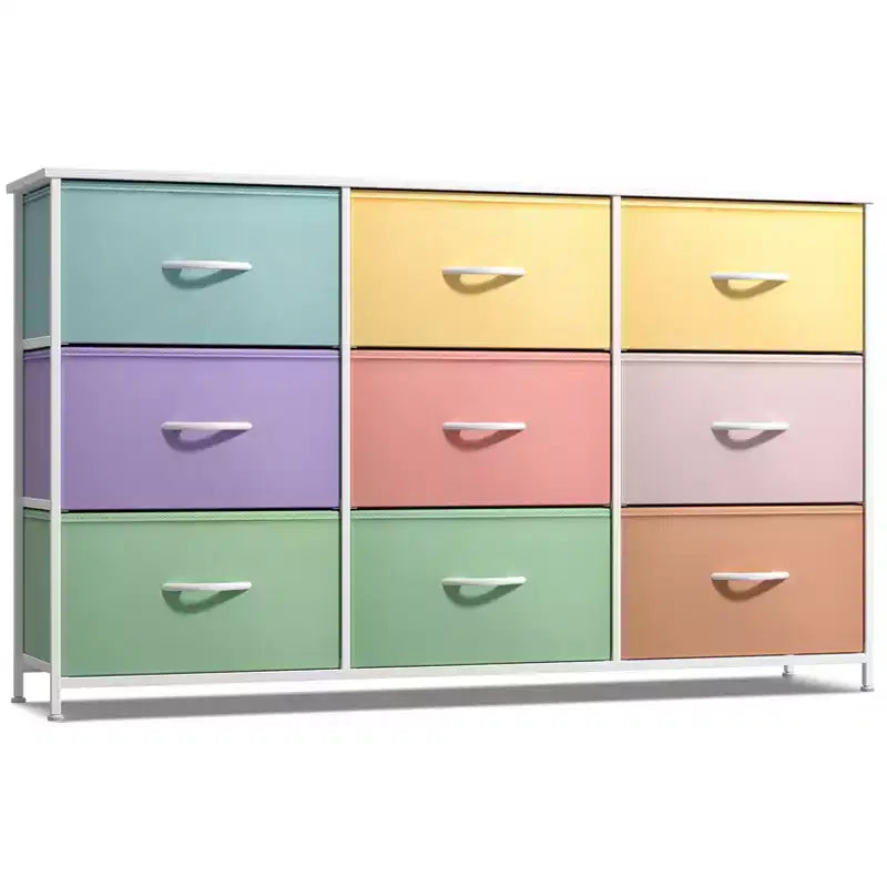 Cassettiera a 9 Cassetti - Unità Contenitore con Struttura in Acciaio, Piano in Legno, Cassetti in Tessuto - per Camera da Letto, Armadio, Ufficio e altro ancora