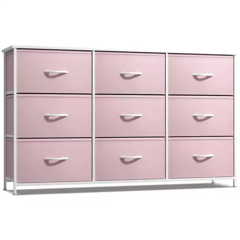 Cassettiera a 9 Cassetti - Unità Contenitore con Struttura in Acciaio, Piano in Legno, Cassetti in Tessuto - per Camera da Letto, Armadio, Ufficio e altro ancora