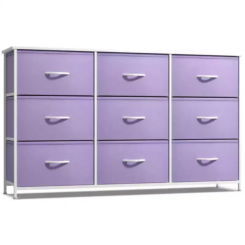 Cassettiera a 9 Cassetti - Unità Contenitore con Struttura in Acciaio, Piano in Legno, Cassetti in Tessuto - per Camera da Letto, Armadio, Ufficio e altro ancora