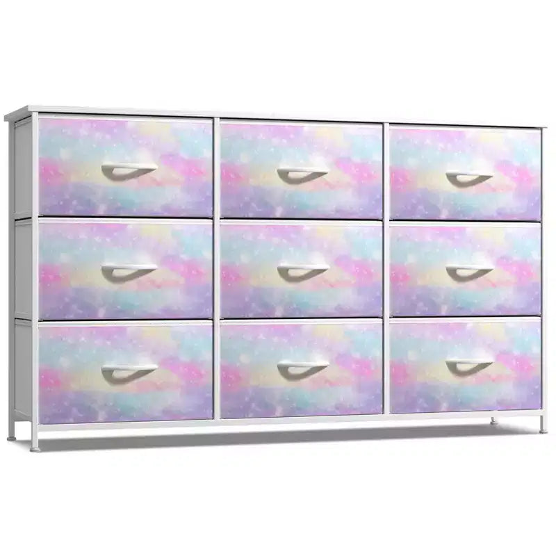 Cassettiera a 9 Cassetti - Unità Contenitore con Struttura in Acciaio, Piano in Legno, Cassetti in Tessuto - per Camera da Letto, Armadio, Ufficio e altro ancora